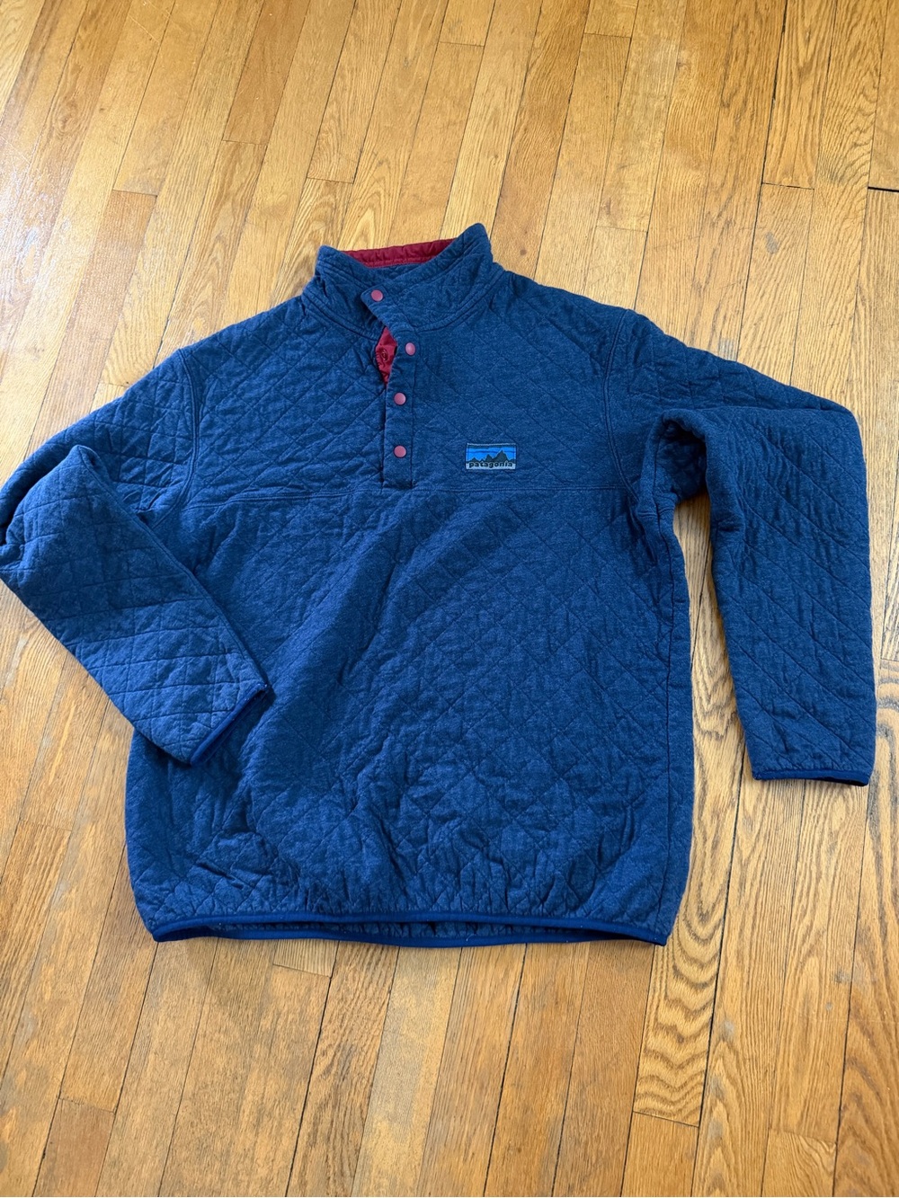 Patagonia Navy Quilted Snap-Style Pullover with Red Placket